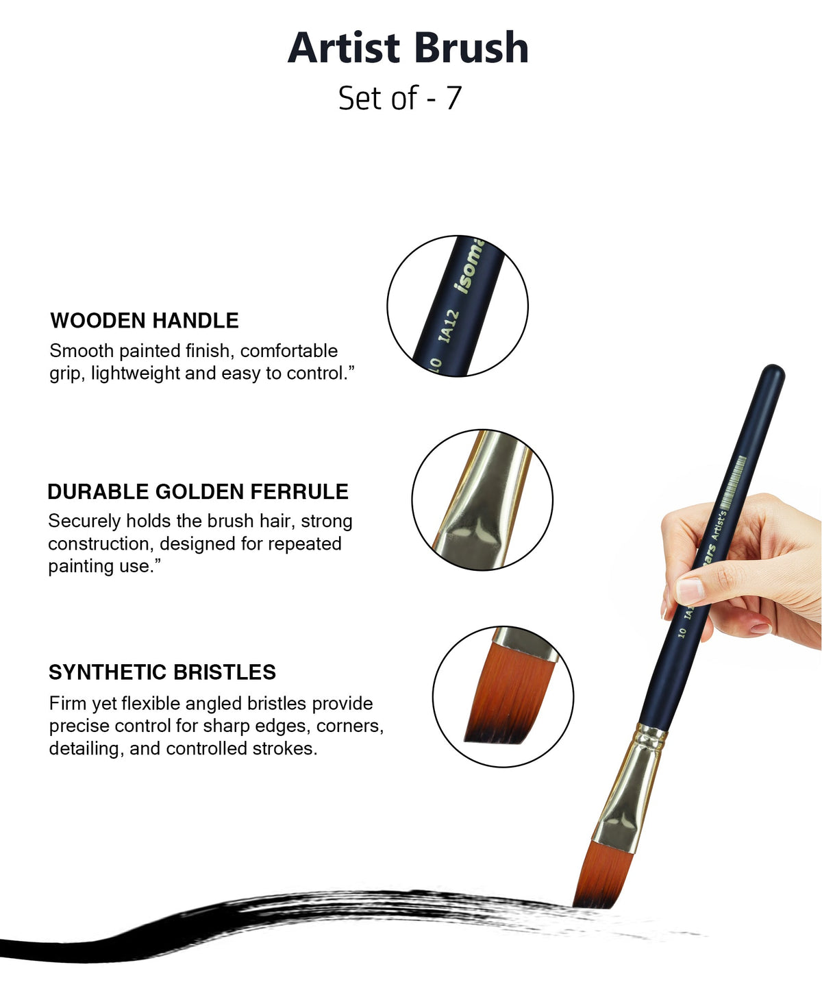 Isomars Angular Paint Brush Set Artist Brushes for Acrylic & Watercolor - Isomars