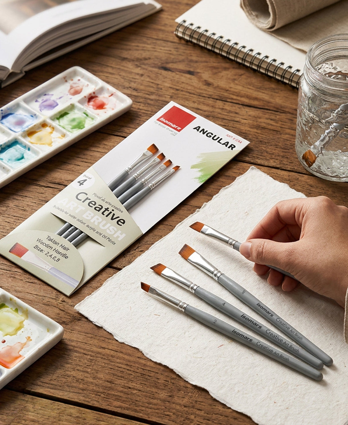 Isomars Angular Paint Brush Set of 4, Sizes 2, 4, 6, 8 - Isomars