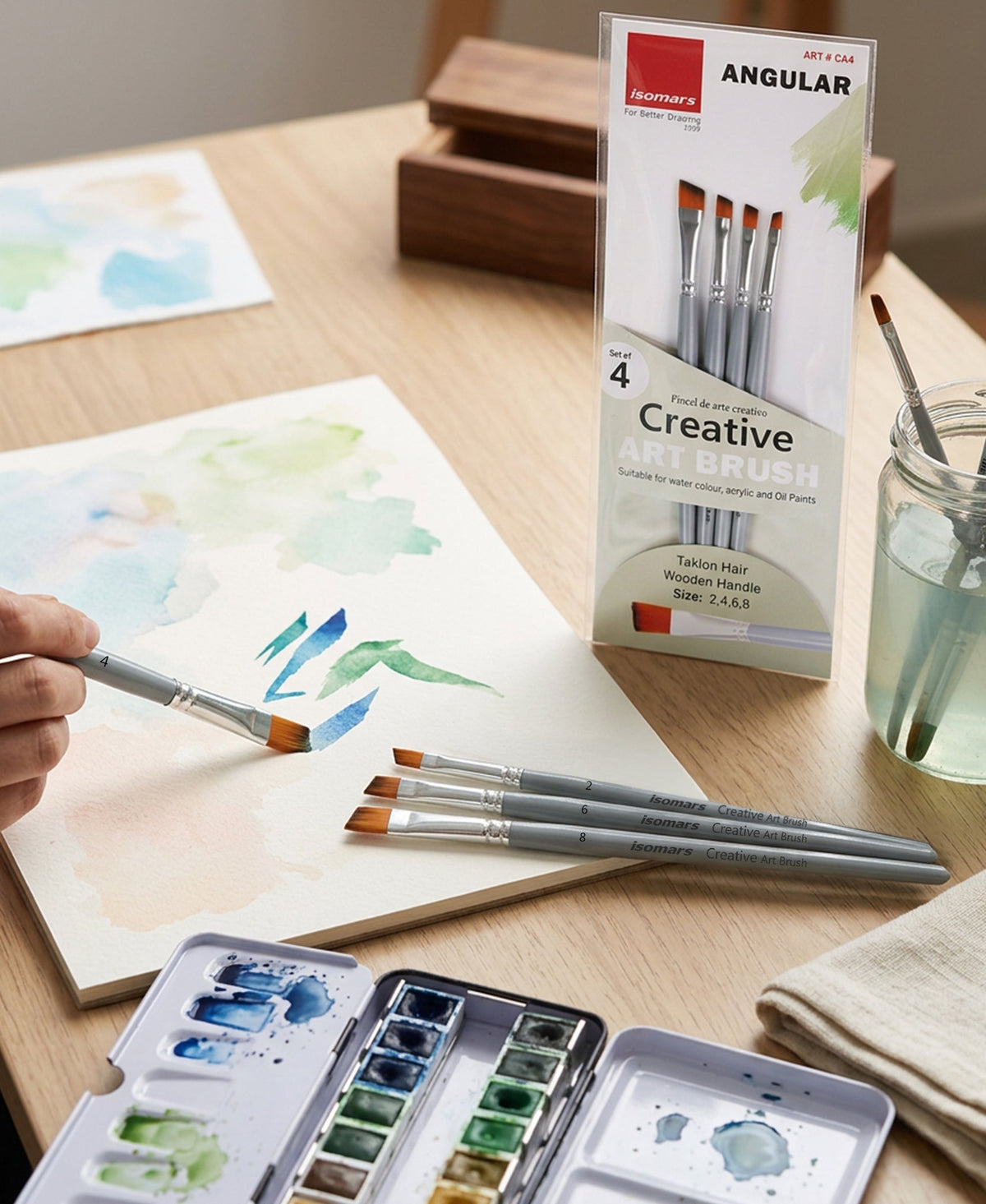 Isomars Angular Paint Brush Set of 4, Sizes 2, 4, 6, 8 - Isomars