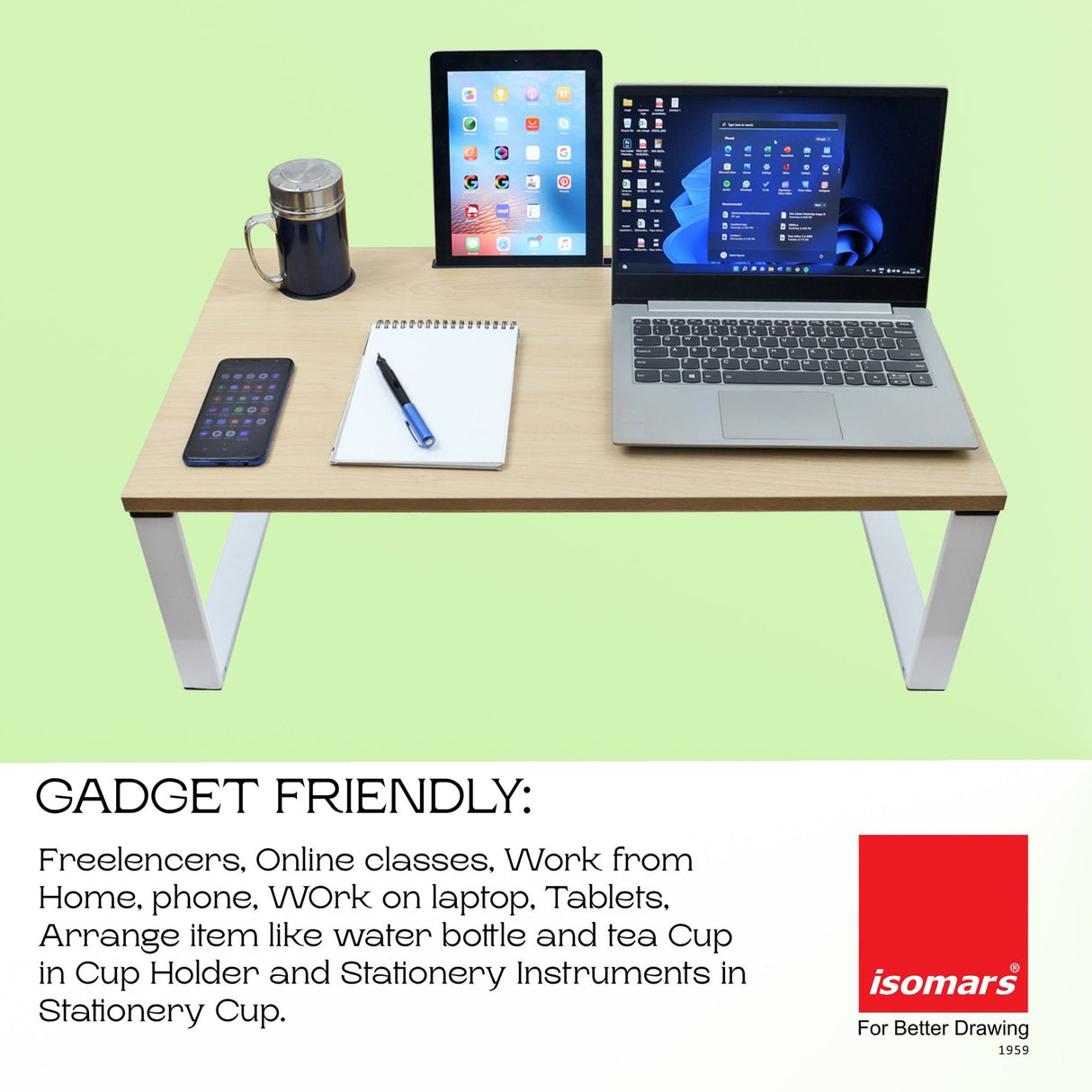 Isomars Bed Desk/Floor Desk Laptop Study Table for Work from Home, Online Classes, Card Games and Kid's Activities (Wooden - Extra Large) - Isomars
