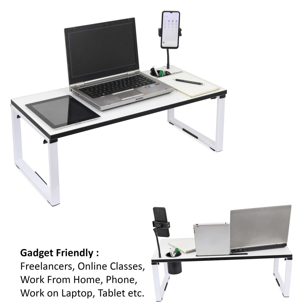 Isomars Bed Desk/Floor Desk with Mobile Holder 76cm x 35.5cm (30" x 14") Laptop Study Table for Work from Home, Online Classes, Card Games and Kid's Activities (White) - Isomars