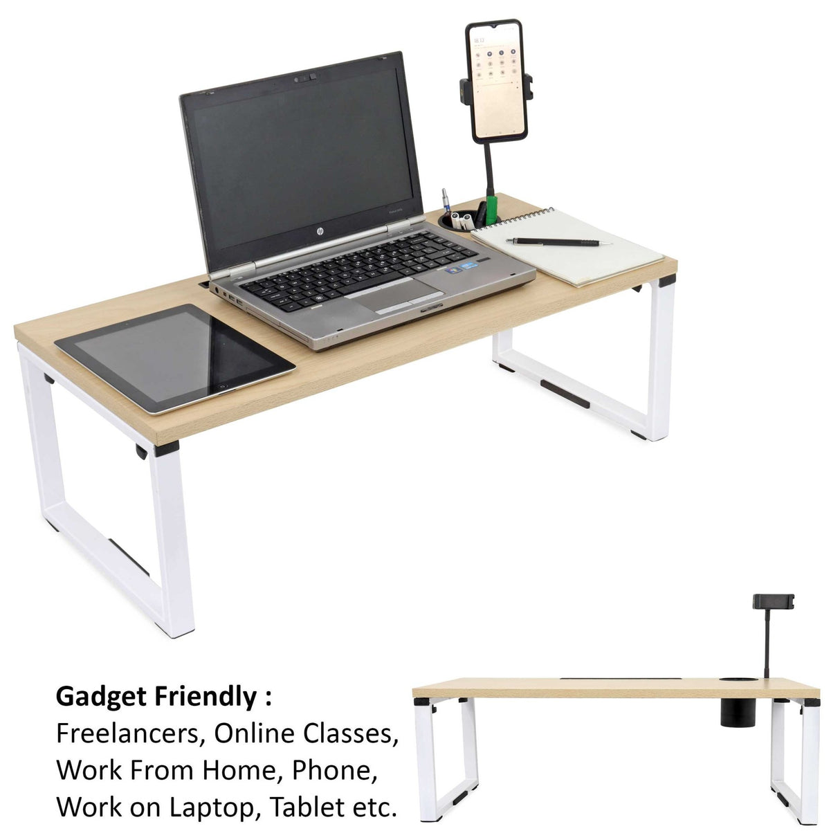 Isomars Bed Desk/Floor Desk with Mobile Holder 76cm x 35.5cm (30" x 14") Laptop Study Table for Work from Home, Online Classes, Card Games and Kid's Activities (Wooden) - Isomars