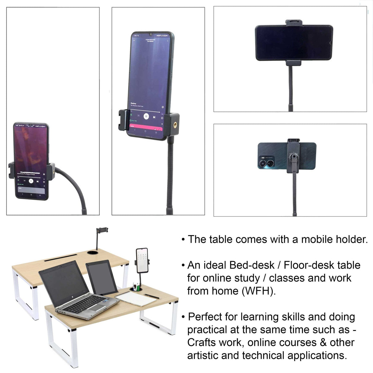 Isomars Bed Desk/Floor Desk with Mobile Holder 76cm x 35.5cm (30" x 14") Laptop Study Table for Work from Home, Online Classes, Card Games and Kid's Activities (Wooden) - Isomars
