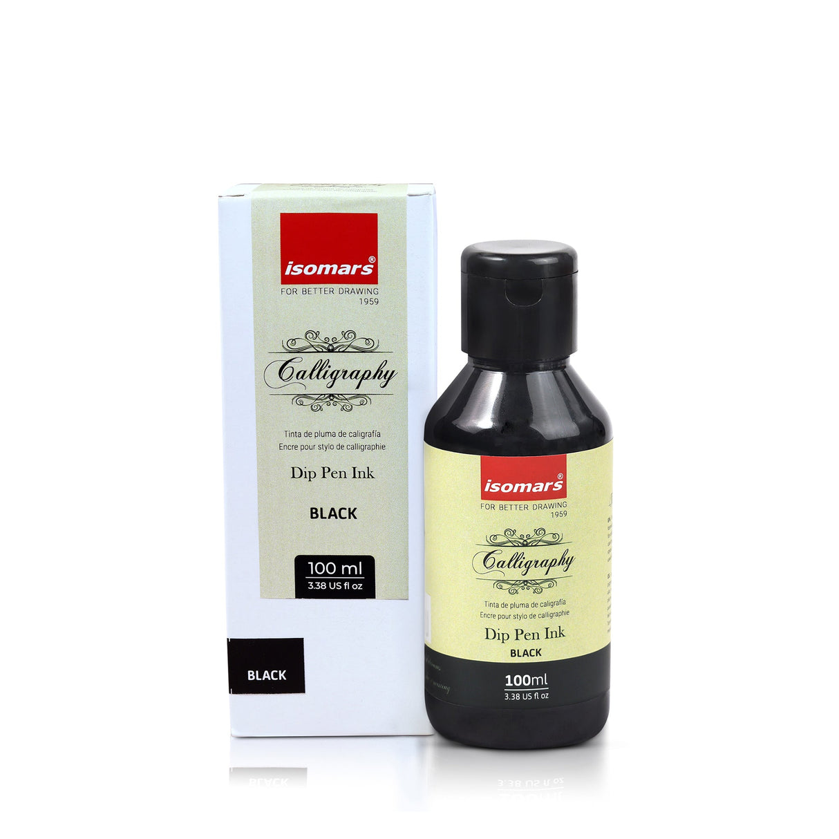 ISOMARS Calligraphy Dip Pen Ink Black, 100ml, Rich Pigmented Ink - Isomars
