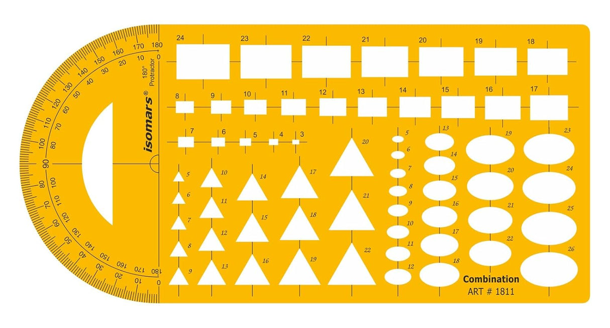 Isomars Combination Shapes and Symbols Drawing Drafting Template Stencil - 260 x 127mm - Isomars