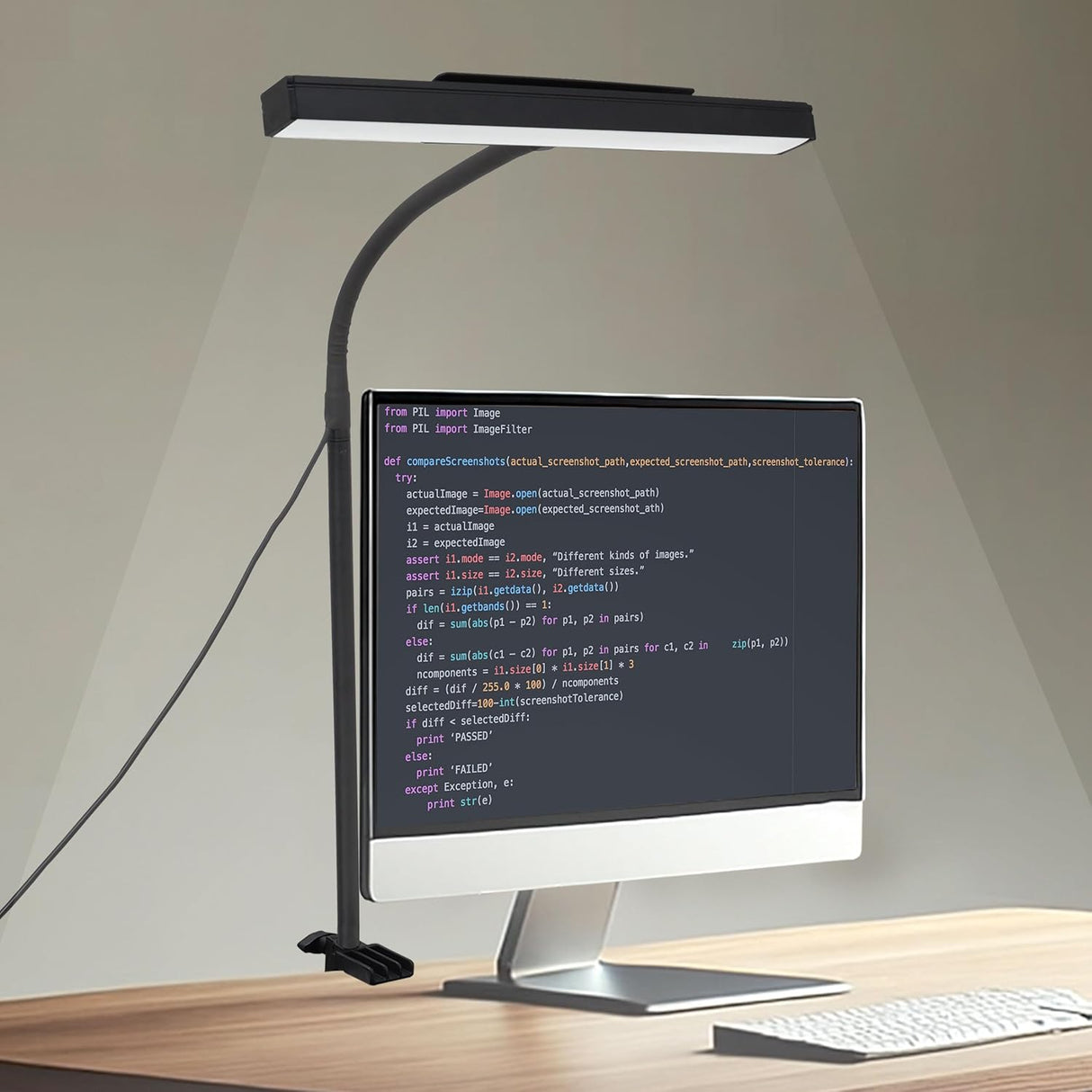 Isomars Computer Monitor Laptop Study Table Lamp with Clamp 12 Inch | Overhead USB LED Desk Light, Flexible Gooseneck, 3 Color Modes & 10 Brightness Levels for Desktop, Bedroom, Office & Reading - Isomars