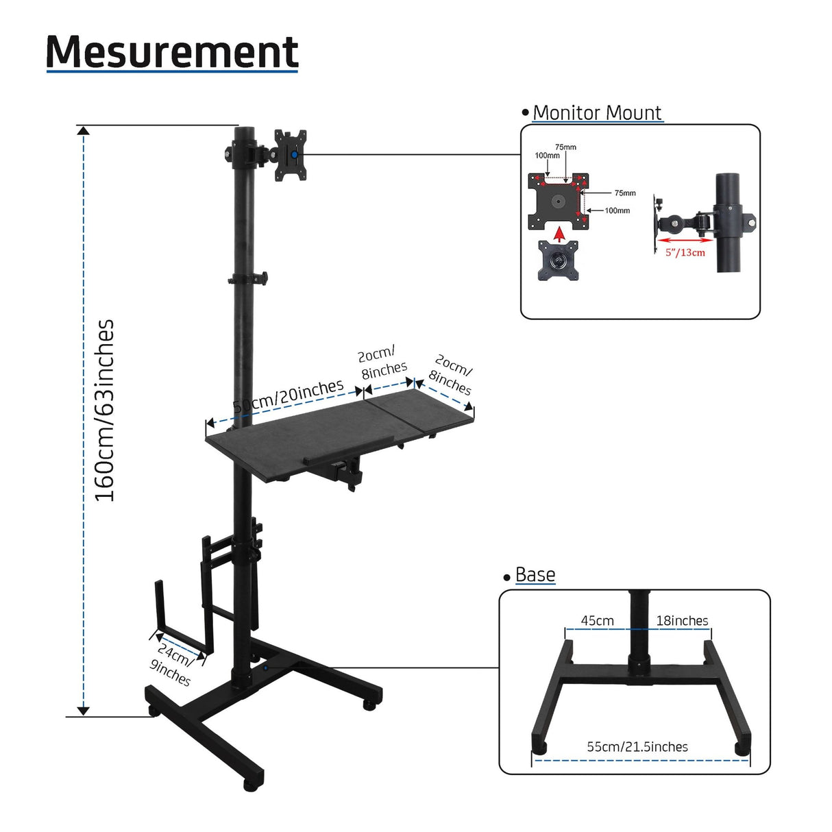 Isomars Computer Standing Desktop Workstation with Monitor Mount Adjustable Height with Keyboard & Mouse Tray Space for CPU Holder, Sit Stand Table Comes with Wheels for Easy to Move. - Isomars