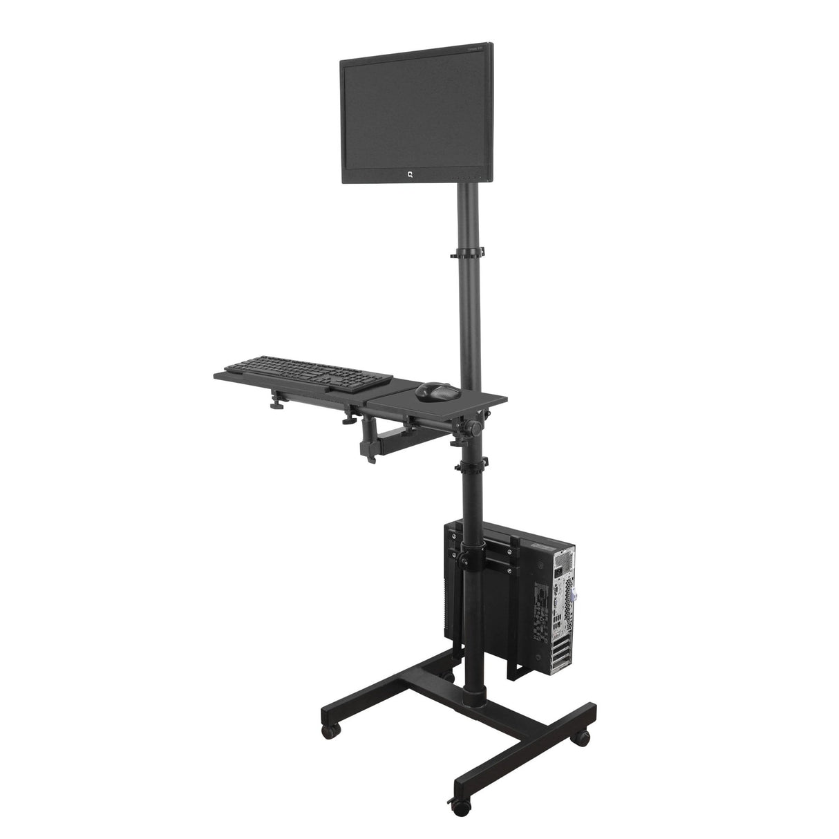 Isomars Computer Standing Desktop Workstation with Monitor Mount Adjustable Height with Keyboard & Mouse Tray Space for CPU Holder, Sit Stand Table Comes with Wheels for Easy to Move. - Isomars