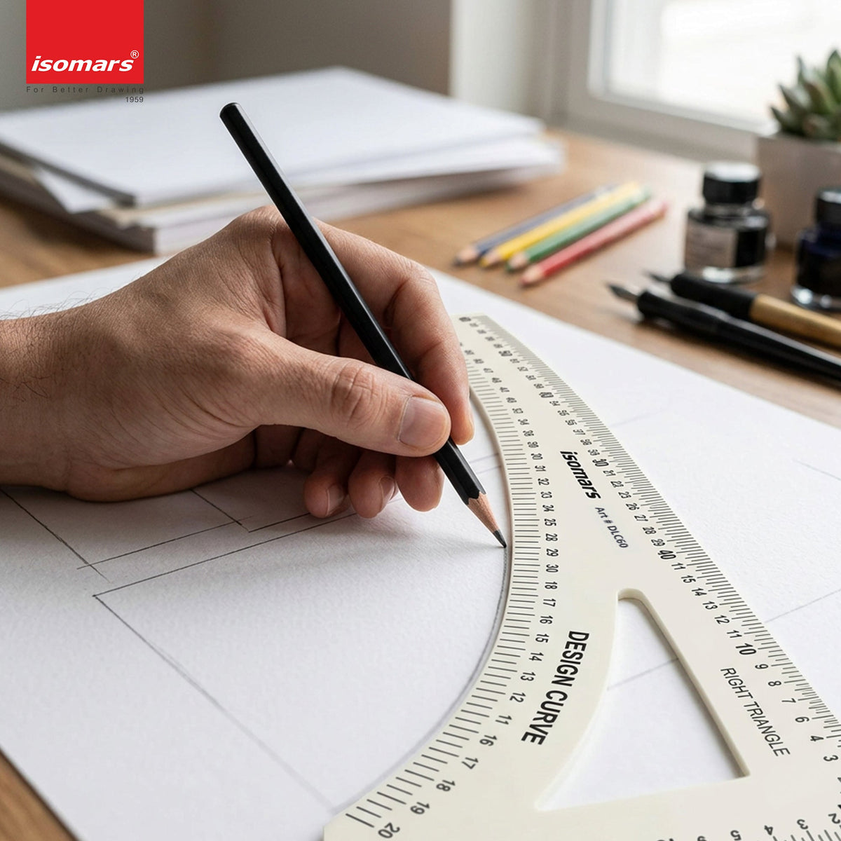 Isomars Designer L Curve Ruler 600 x 210 mm | Set Square, Inch & CM - Isomars