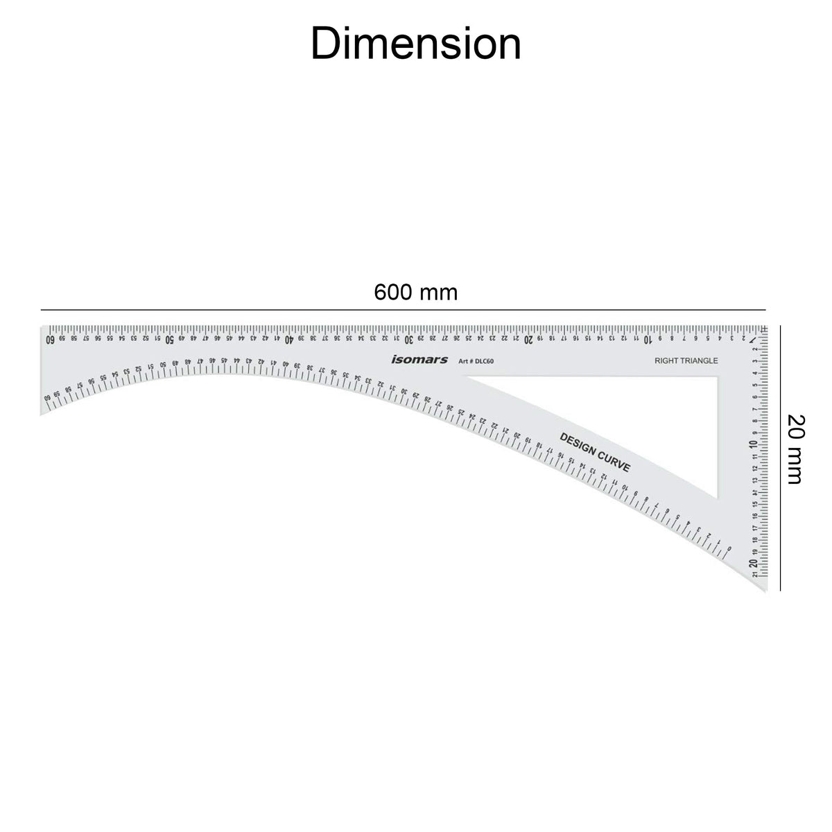 Isomars Designer L Curve Ruler 600 x 210 mm | Set Square, Inch & CM - Isomars