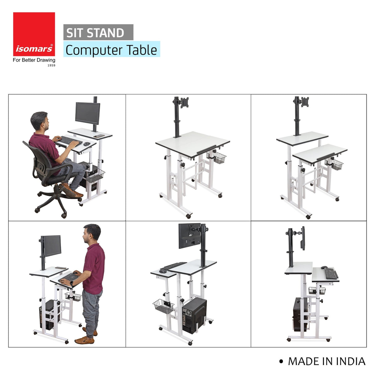 Isomars Desktop & Laptop Multipurpose Table and Adjustable Height & angles, Computer Workstation, Monitor Arm Pipe - Useful for Using Gadgets Like Desktop, Laptop Made In India (WHITE) - Isomars