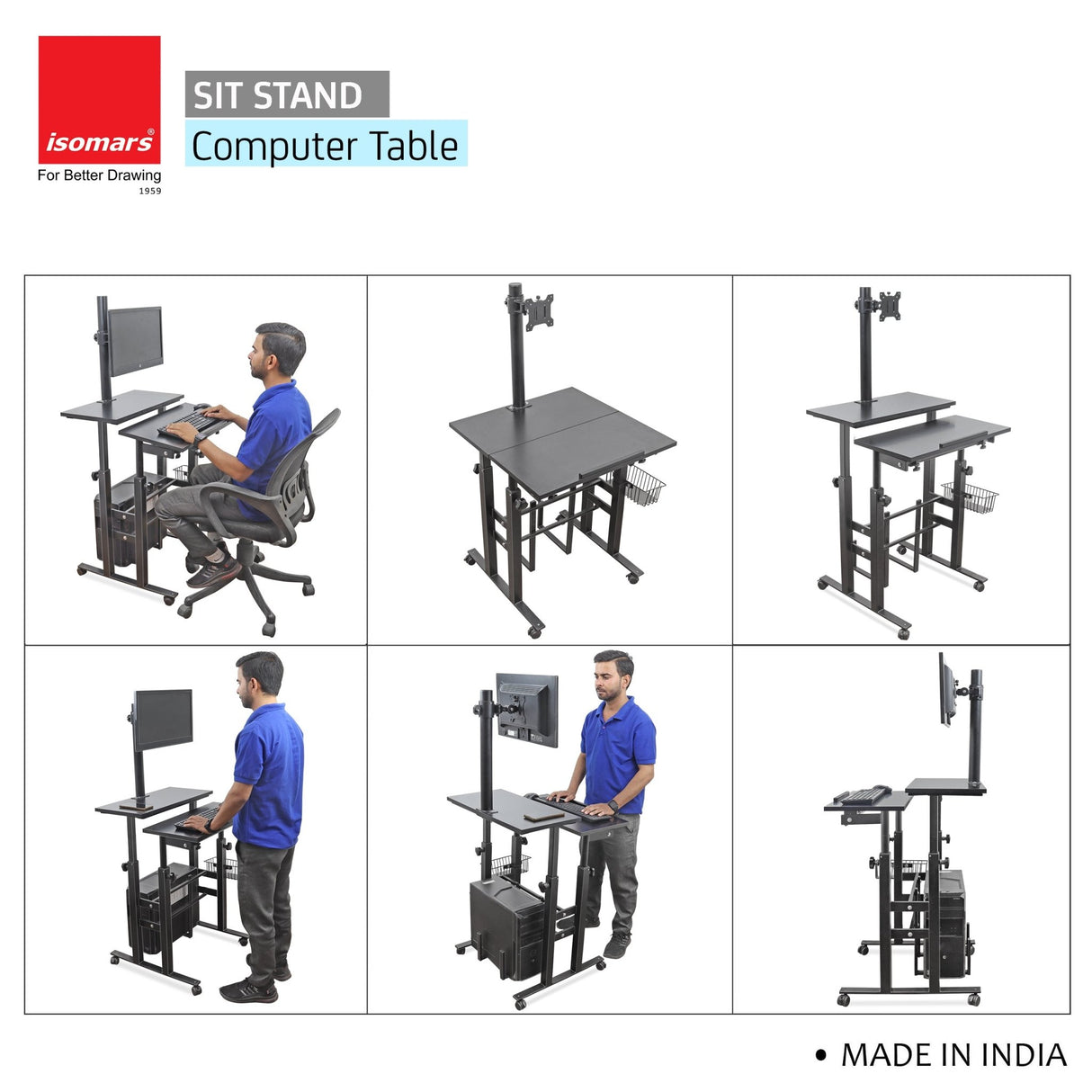 Isomars Desktop & Laptop Multipurpose Table and Adjustable Height & angles, Computer Workstation, Monitor Arm Pipe - Useful for Using Gadgets Like Desktop, Laptop Made In India (Black) - Isomars