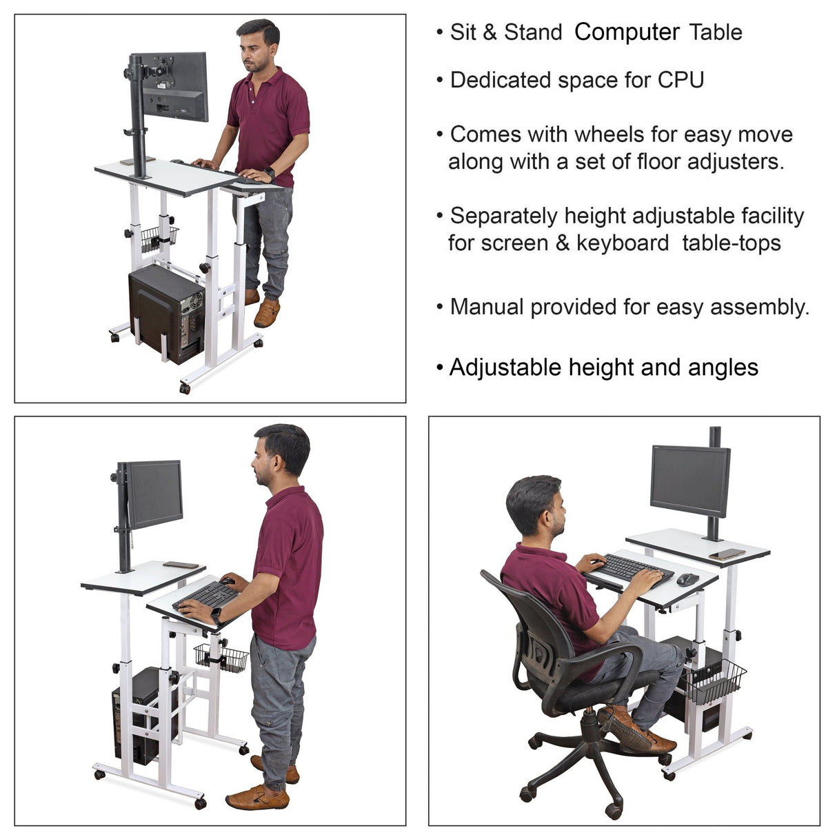 Isomars Desktop & Laptop Multipurpose Table and Adjustable Height & angles, Computer Workstation, Monitor Arm Pipe - Useful for Using Gadgets Like Desktop, Laptop Made In India (WHITE) - Isomars