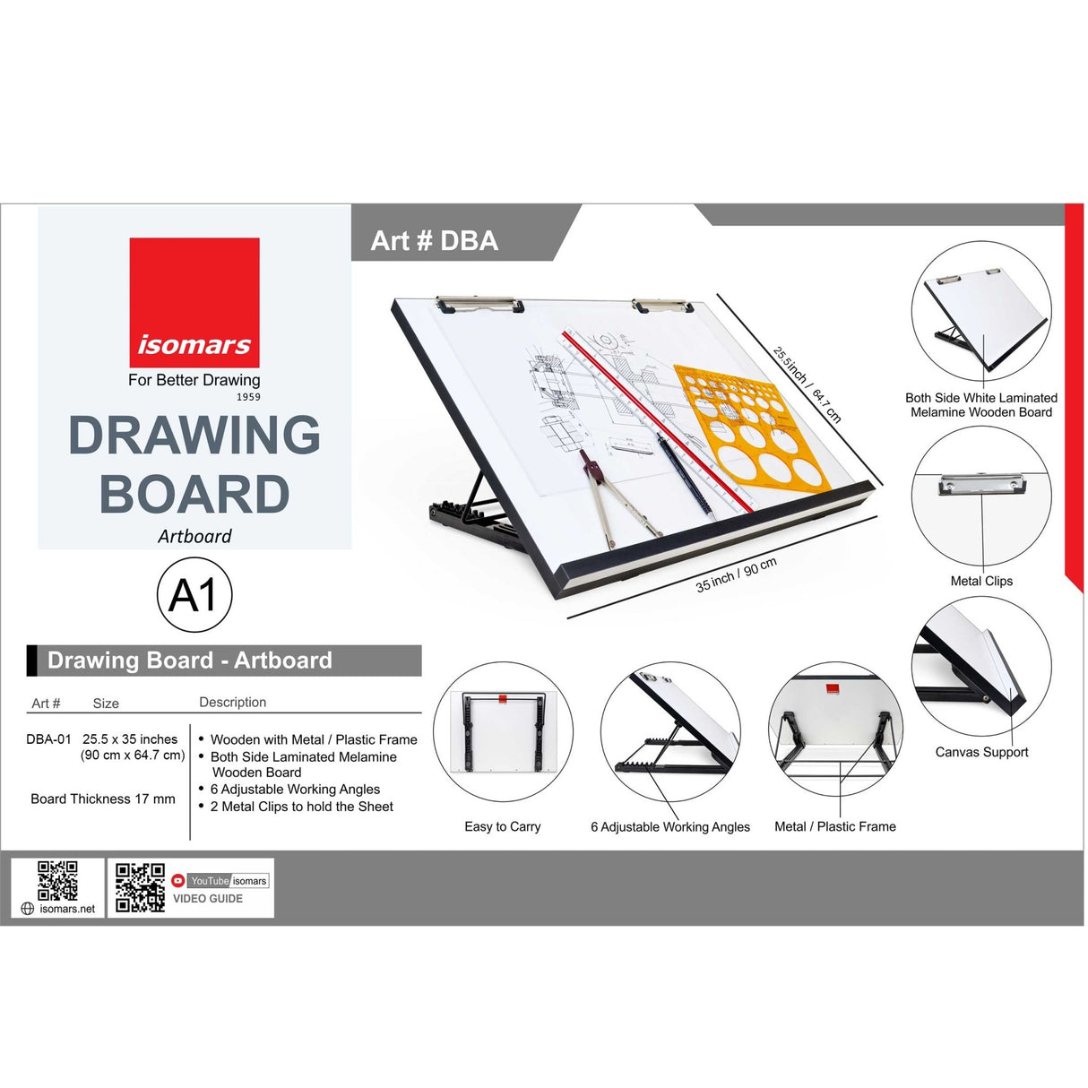 Isomars Drawing & Drafting Board - A1 - 25.5 x 35 inches - Isomars