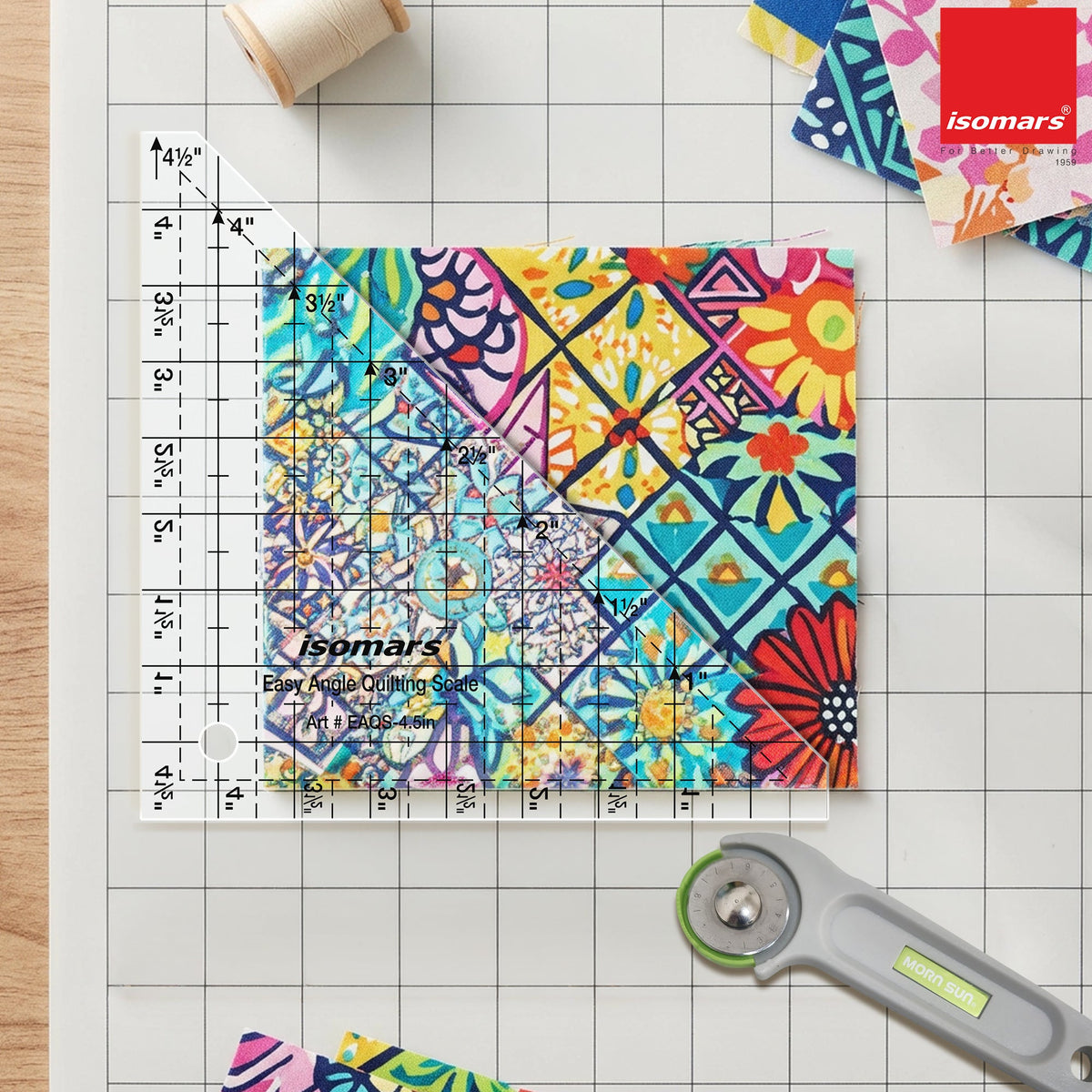 Isomars Easy Angle Quilting Ruler 4.5 Inch | Half Square Triangle Scale - Isomars
