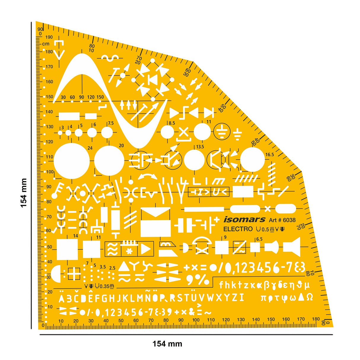 Isomars Electrical Drawing Template, Electro Stencil, Orange Plastic, 154x154mm - Isomars