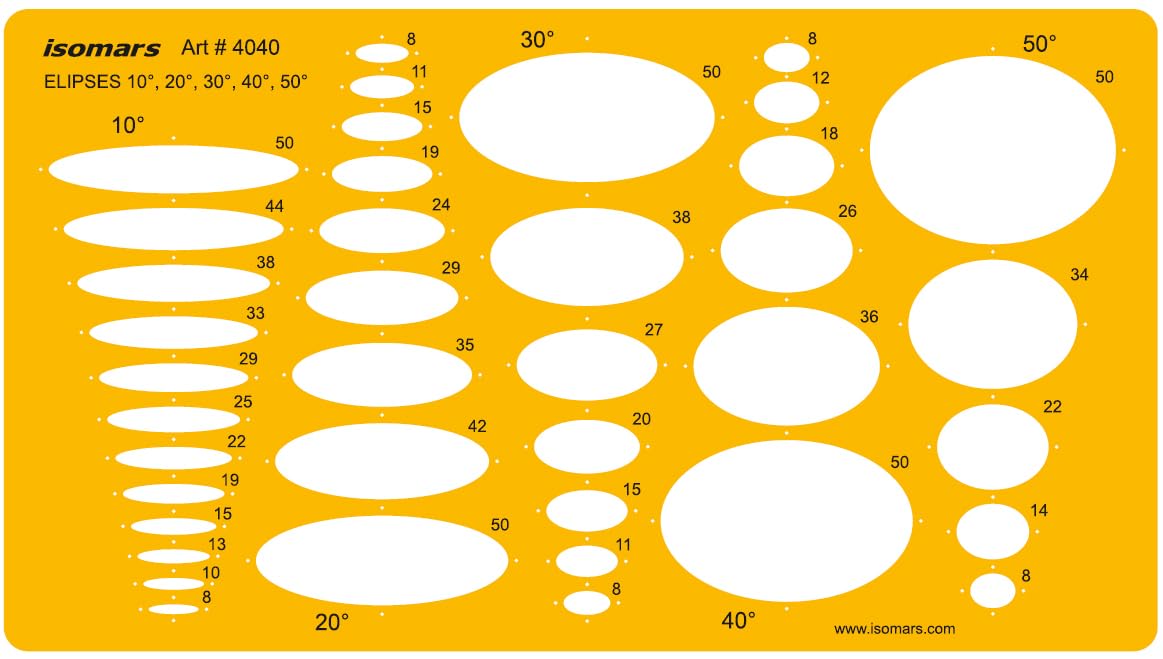 Isomars Ellipse Drawing Template 10°–50° Drafting Stencil - Isomars