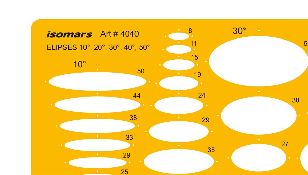 Isomars Ellipse Drawing Template 10°–50° Drafting Stencil - Isomars