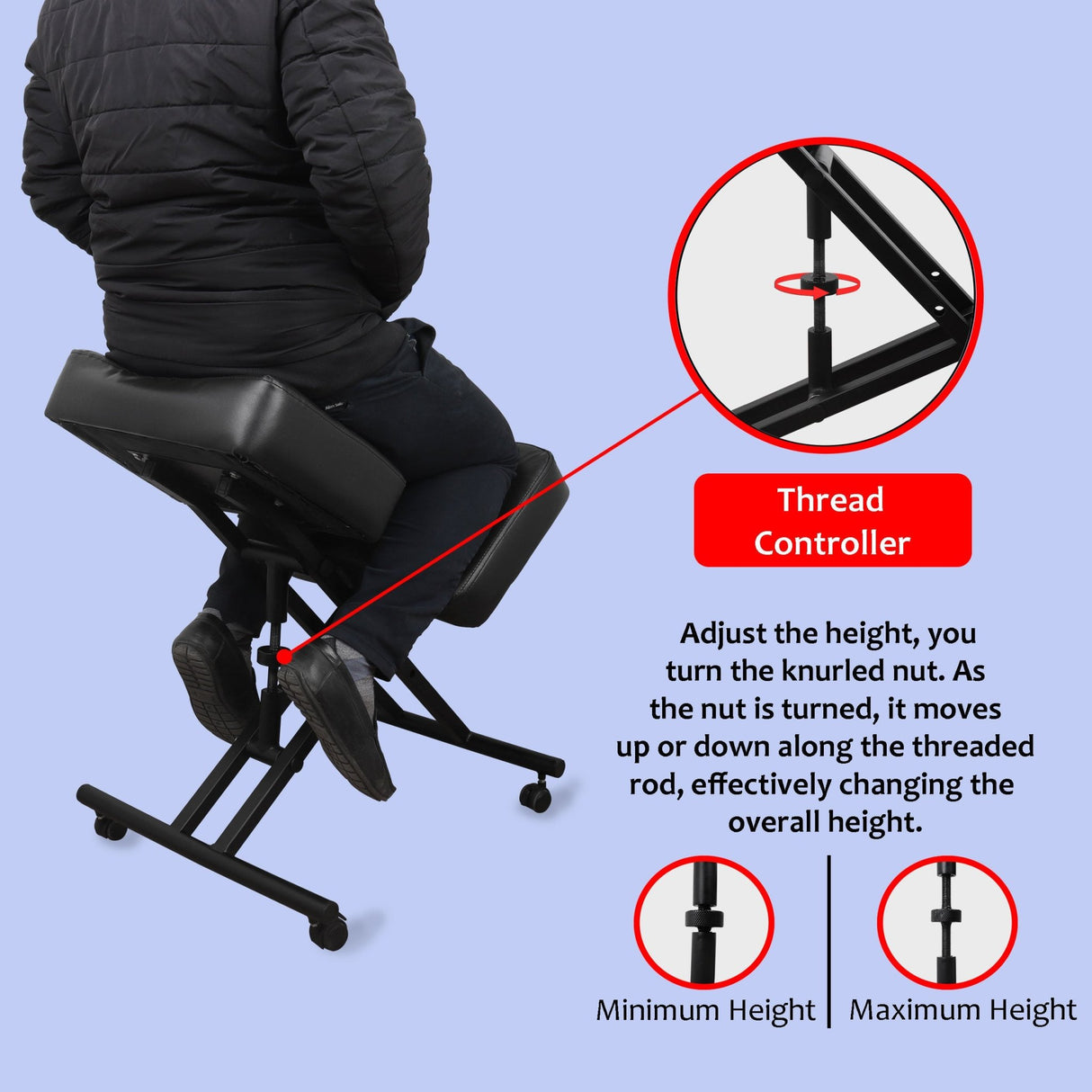 Isomars Ergonomic Kneeling Chair, Adjustable Height, Stool Upright Posture with Comfortable Cushions, Stool for Home and Office - Isomars