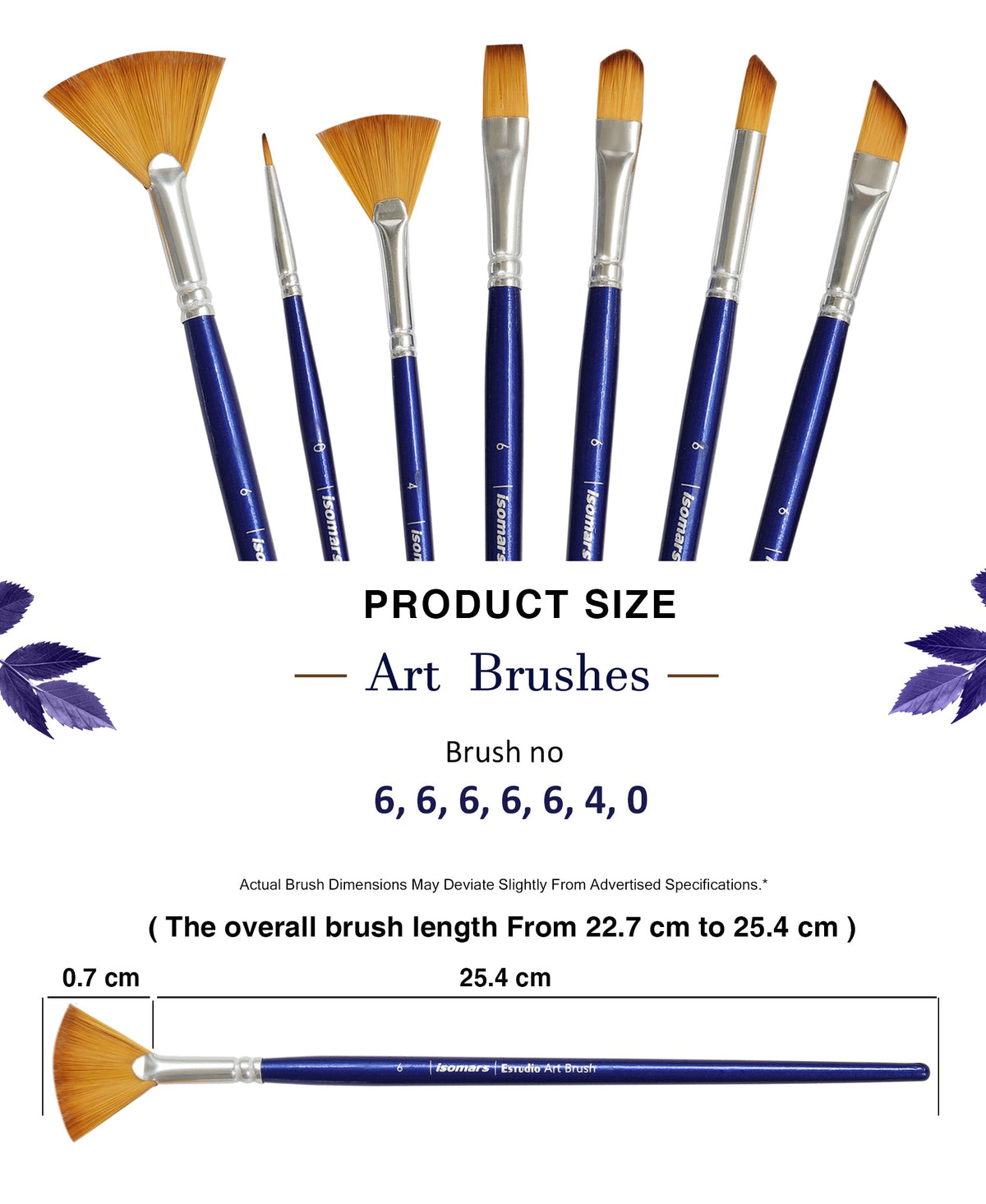 Isomars Estudio Artist Paint Brush Set of 7 | Long Handle Brushes - Isomars