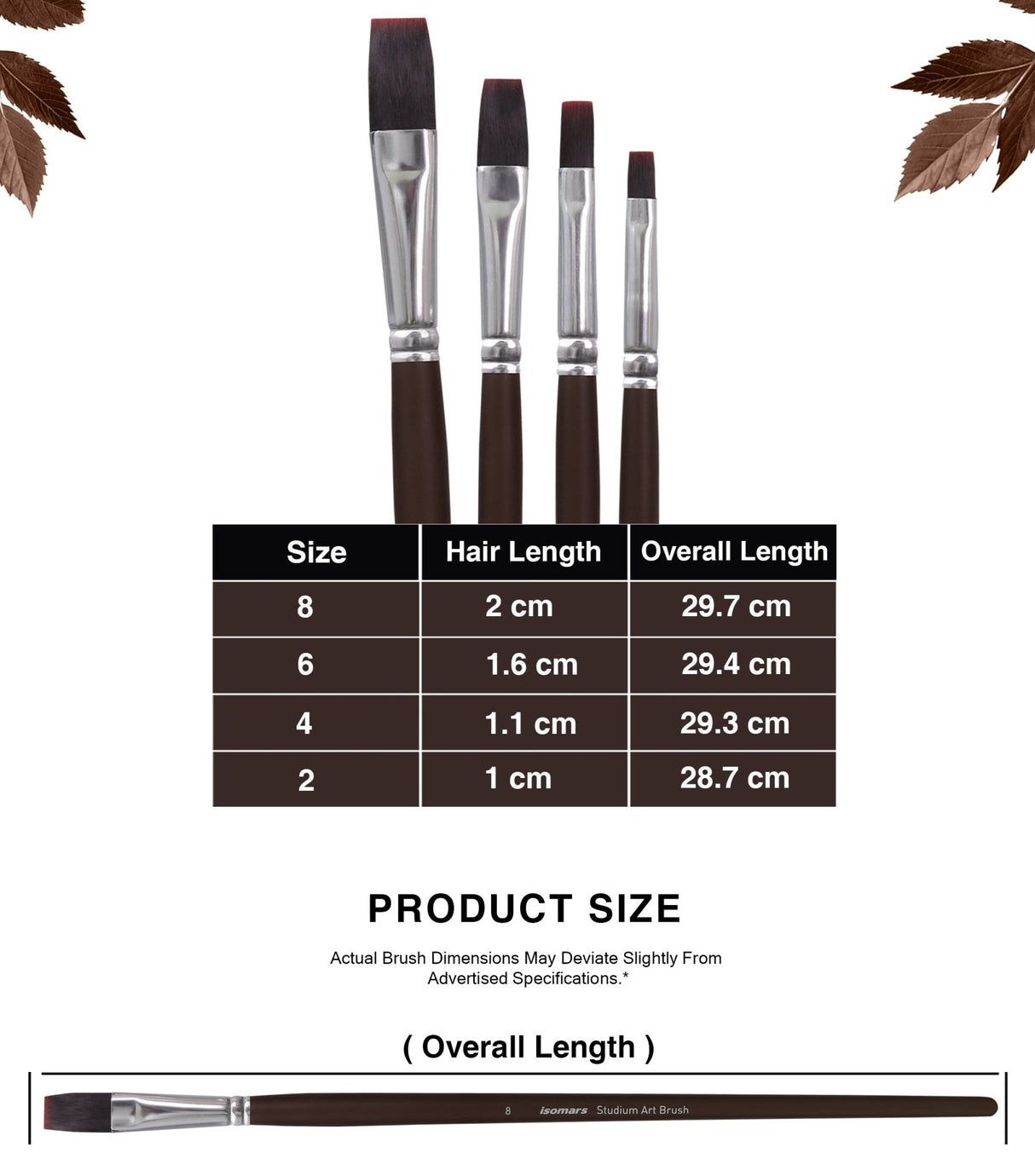 Isomars Extra Long Handle Flat Paint Brush Set of 4 for Acrylic, Watercolor & Oil Painting - Isomars