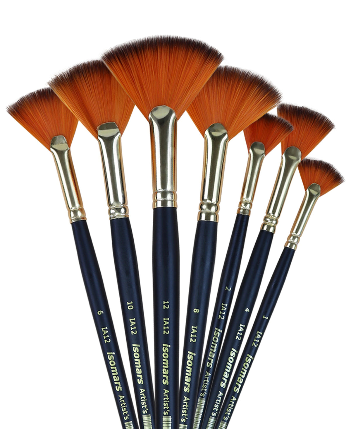 Isomars Fan Paint Brush Set of 7 | Sizes 1, 2, 4, 6, 8, 10 & 12 - Isomars