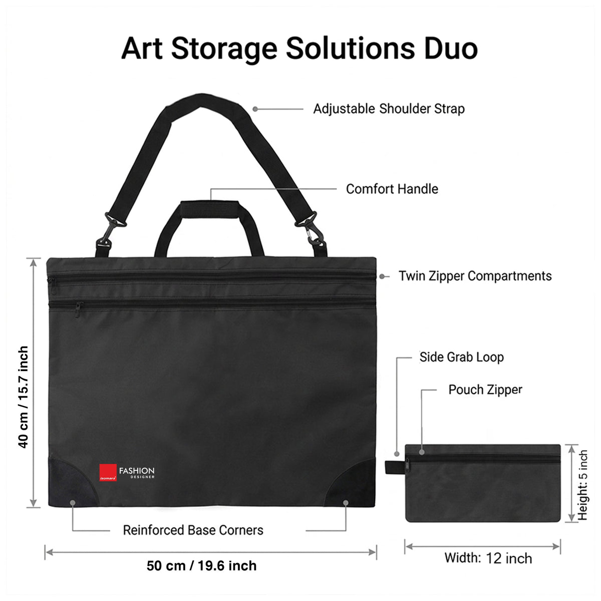 Isomars Fashion Designer Storage Bag with Pouch 50 × 40 cm (19.6 × 15.7 inches) - Isomars
