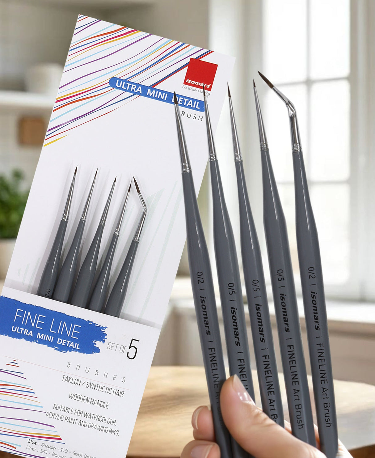 Isomars Fineline Ultra Mini Detail Brush Set of 5 for Miniature Painting & Fine Detailing - Isomars