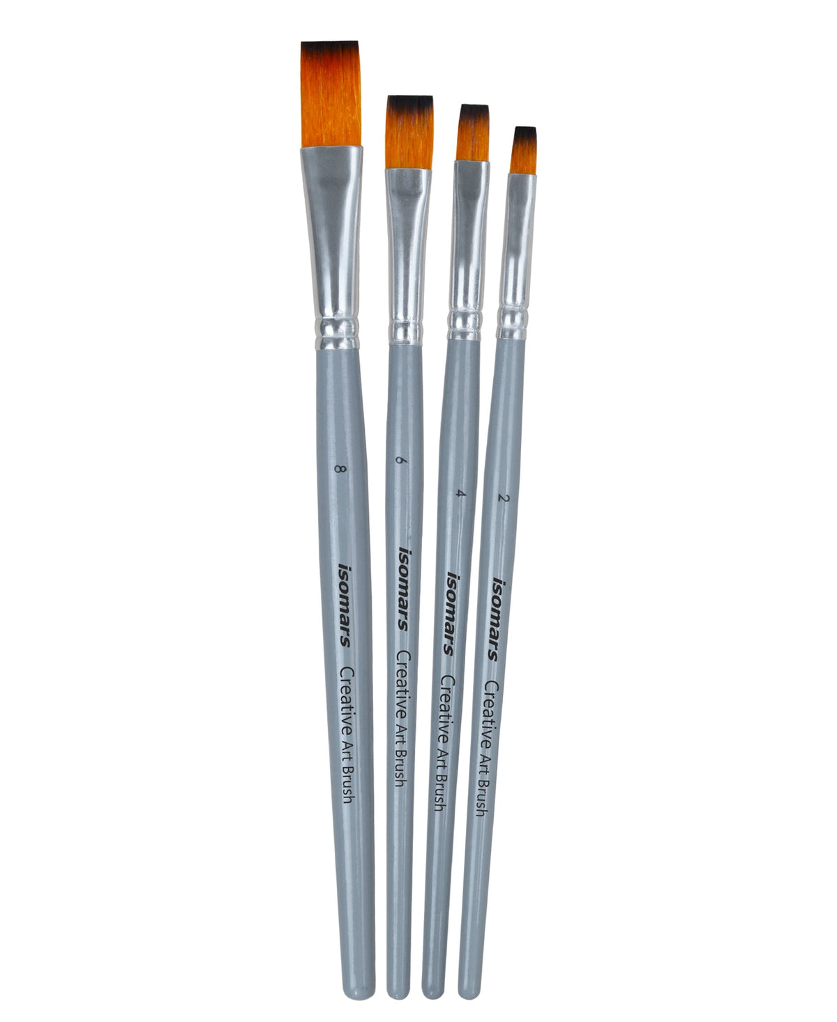 Isomars Flat Paint Brush Set of 4 - Taklon Hair, Sizes 2, 4, 6, 8 - Isomars