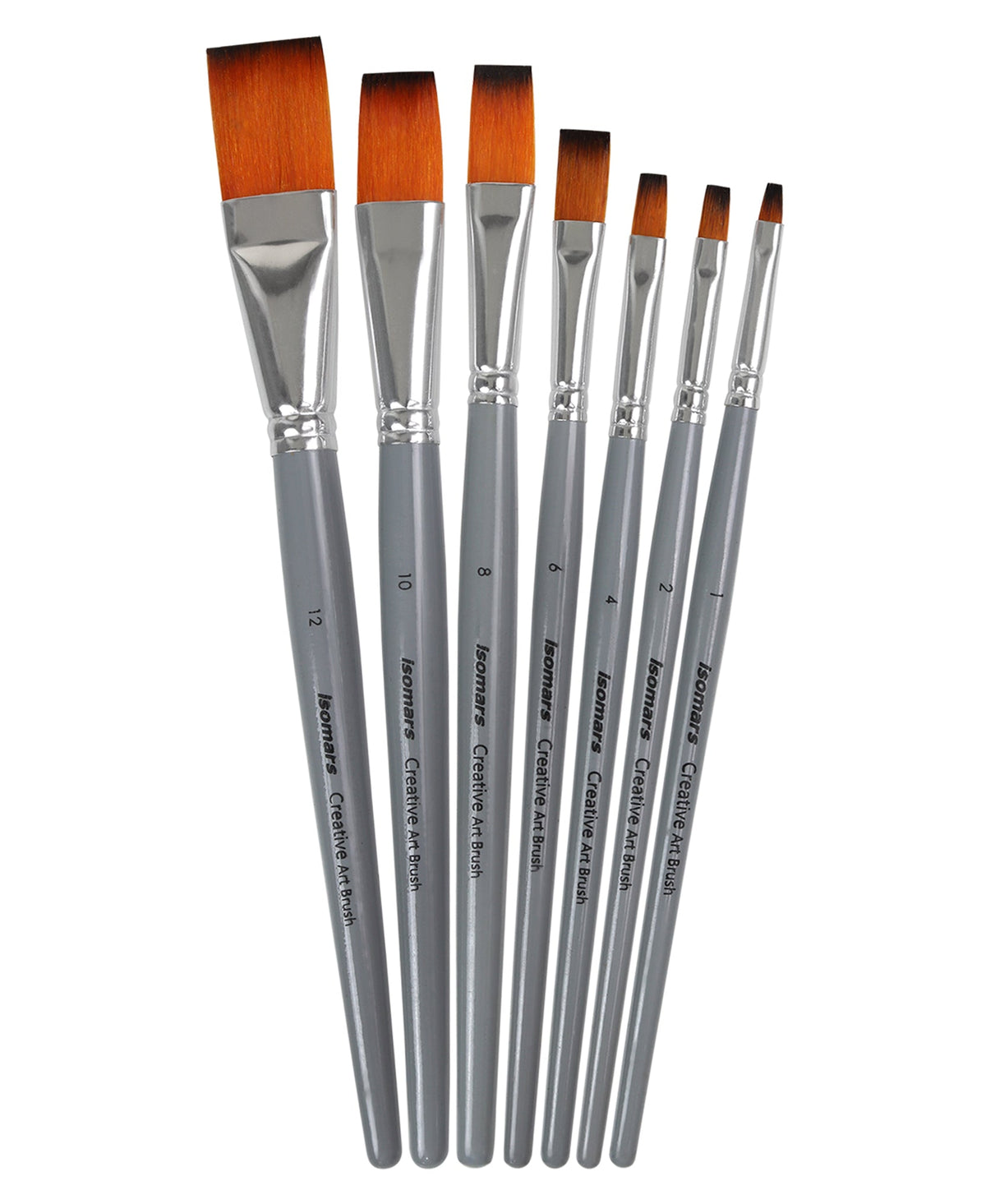Isomars Flat Paint Brush Set of 7 - Taklon Hair, Sizes 1 to 12 - Isomars