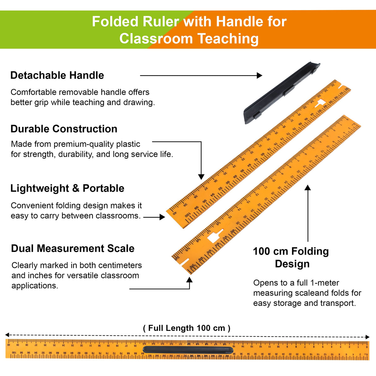 Isomars Folded Ruler 100cm with Handle for Classroom Teaching - Isomars