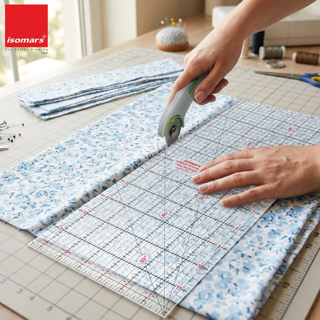 Isomars Garment Patchwork Quilting Ruler 12 x 6.5 Inch Acrylic - Isomars