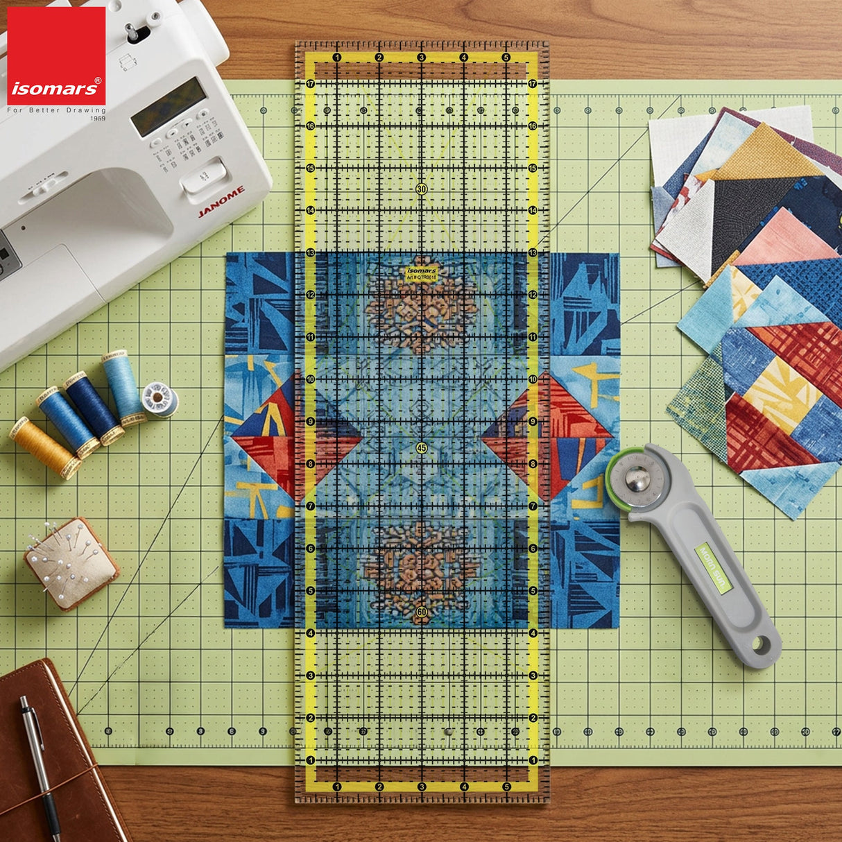 Isomars Garment Patchwork Quilting Ruler 6 x 18 Inch | Clear Acrylic - Isomars