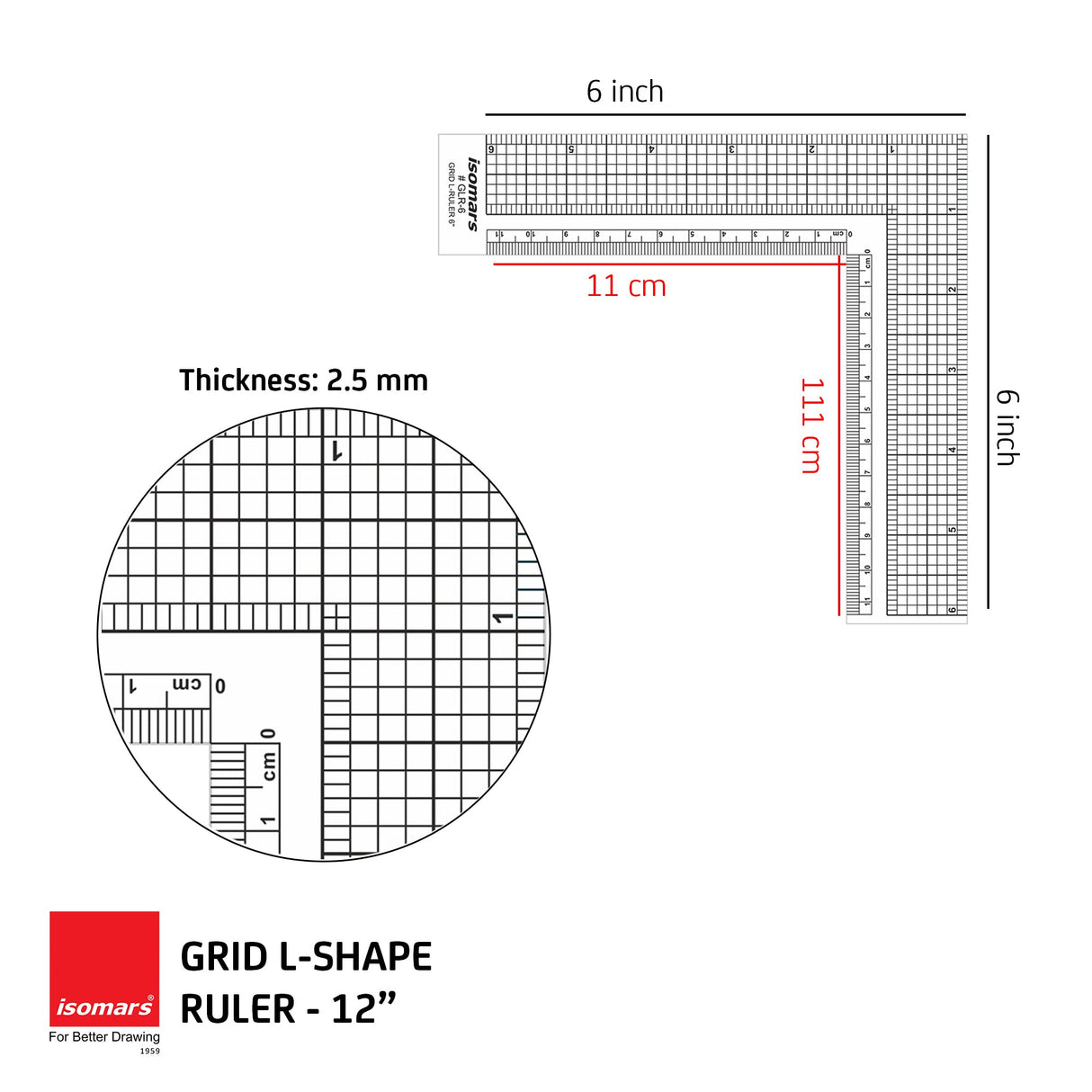 Isomars Grid L - Ruler 6" For Tailoring and General Purpose |Quilting Rulers for Fashion Designing - Isomars