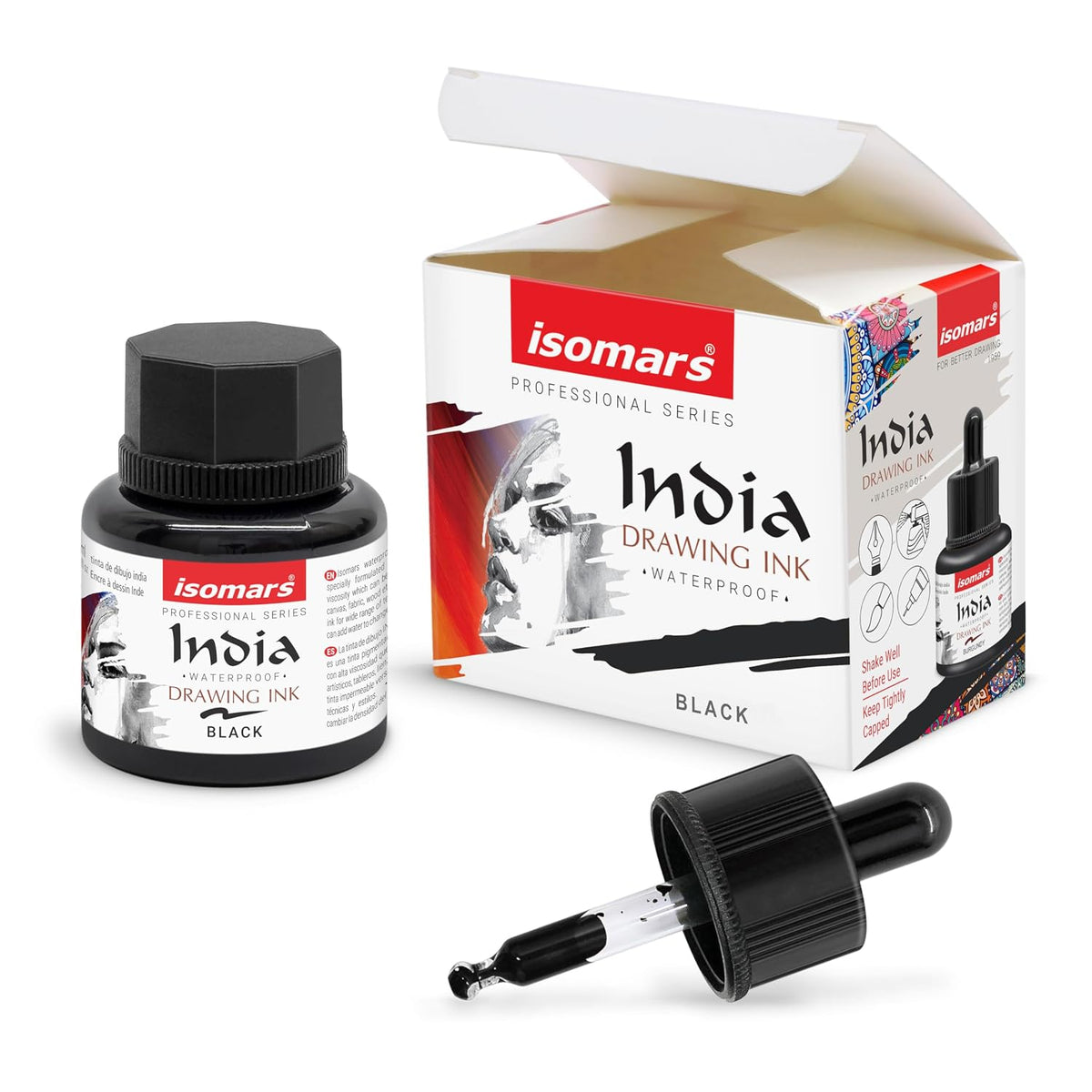 Isomars India Waterproof Drawing Ink 35ml - Black - Isomars