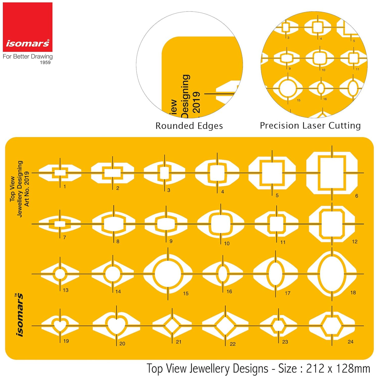 Isomars Jewellry Design Drawing Drafting Template Stencil Top View - 212 x 128mm - Isomars