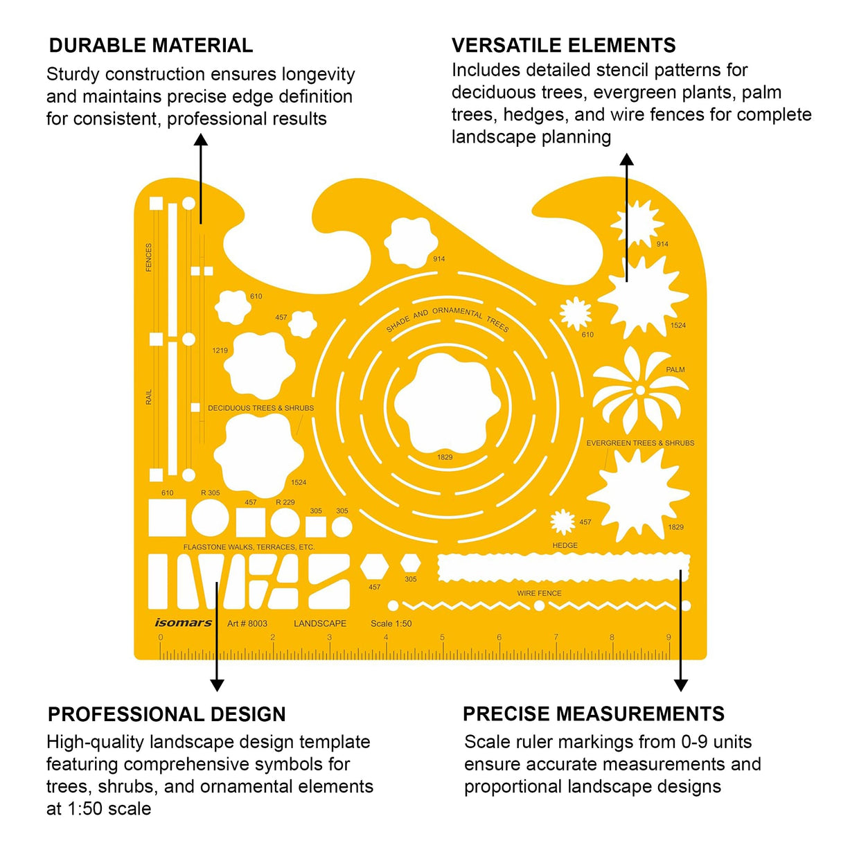 Isomars Landscape Design Template Stencil Scale 1:50 for Drafting - Isomars