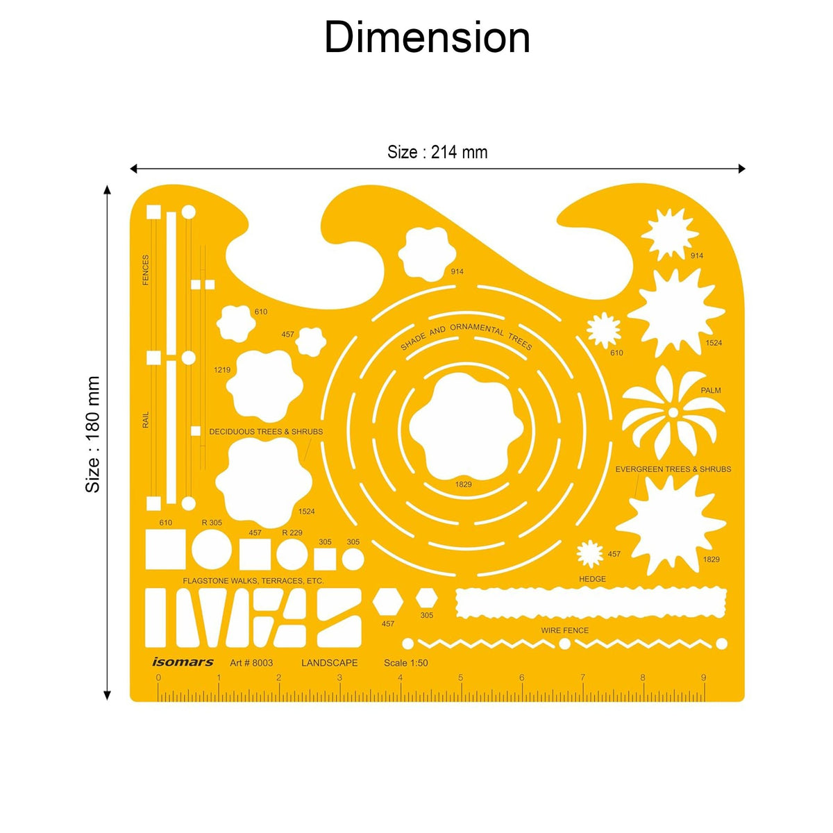 Isomars Landscape Design Template Stencil Scale 1:50 for Drafting - Isomars