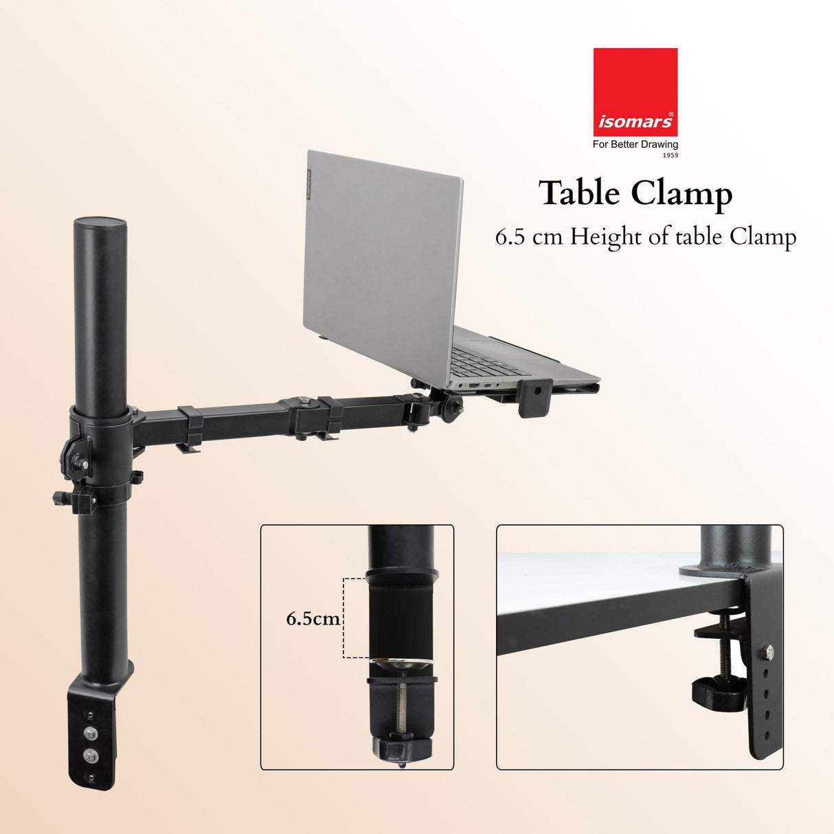 Isomars Laptop Mount Stand - Adjustable Height & Angles. Suitable for Laptop Size from 12 inches to 17 inches (30cm to 43cm). - Isomars
