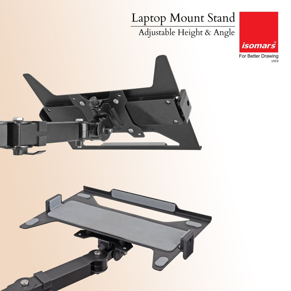 Isomars Laptop Mount Stand - Adjustable Height & Angles. Suitable for Laptop Size from 12 inches to 17 inches (30cm to 43cm). - Isomars