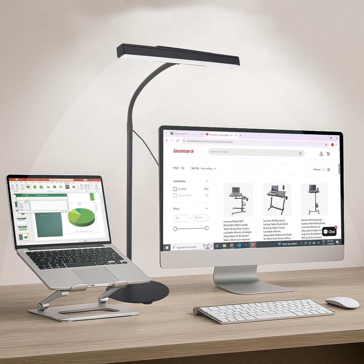 Isomars LED Desk Lamp for Computer Monitor & Laptop 12 Inch | Eye Friendly USB Study Light with Circular Base, Flexible Gooseneck, 3 Color Modes & 10 Brightness Levels for Reading, Study & Workbench - Isomars