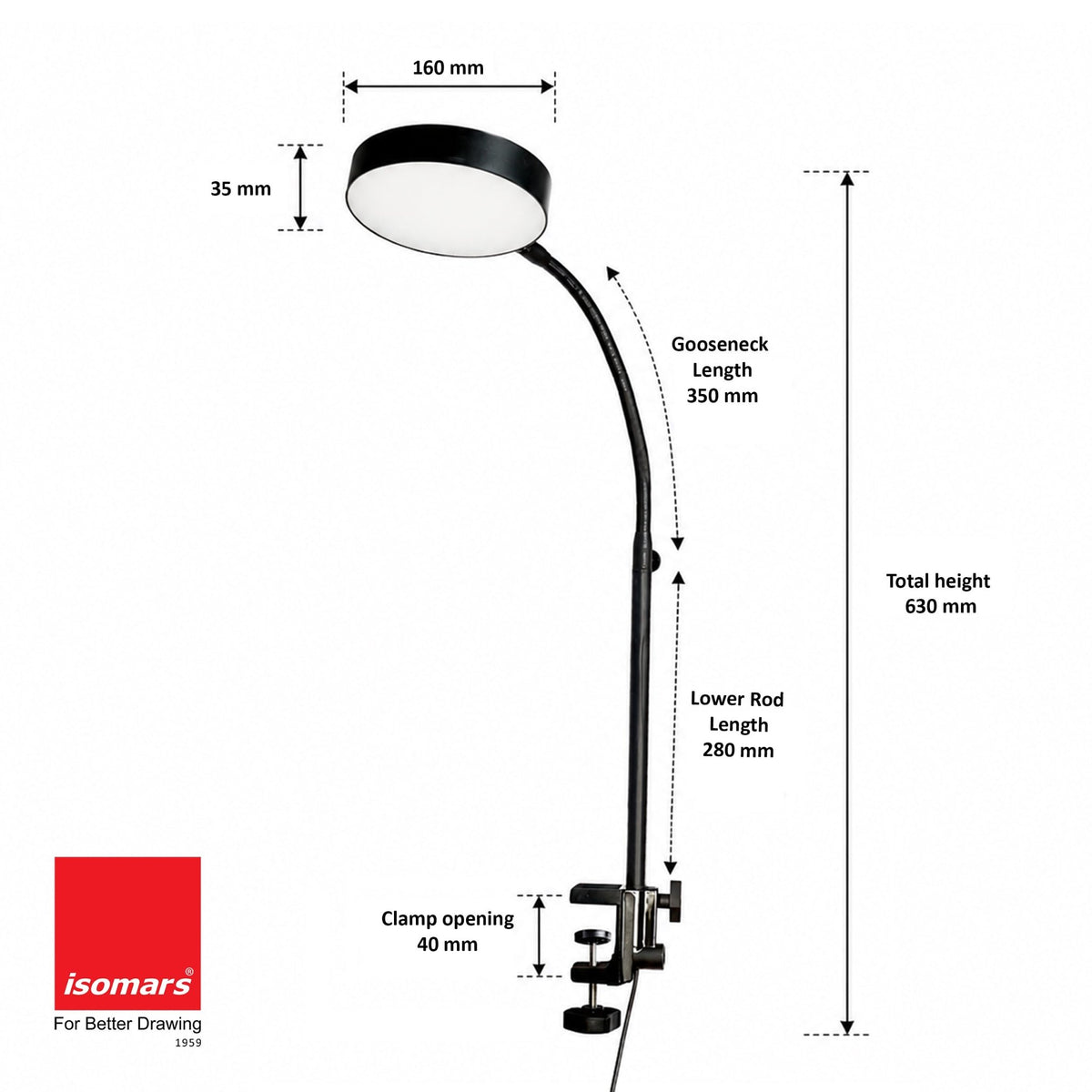 Isomars LED Study, Reading, Laptop, Computer,etc Desk Lamp with Clamp, Flexible Gooseneck, 3 Color Modes (Warm/Natural/Cool), Eye-Care Lighting (Black) - Isomars