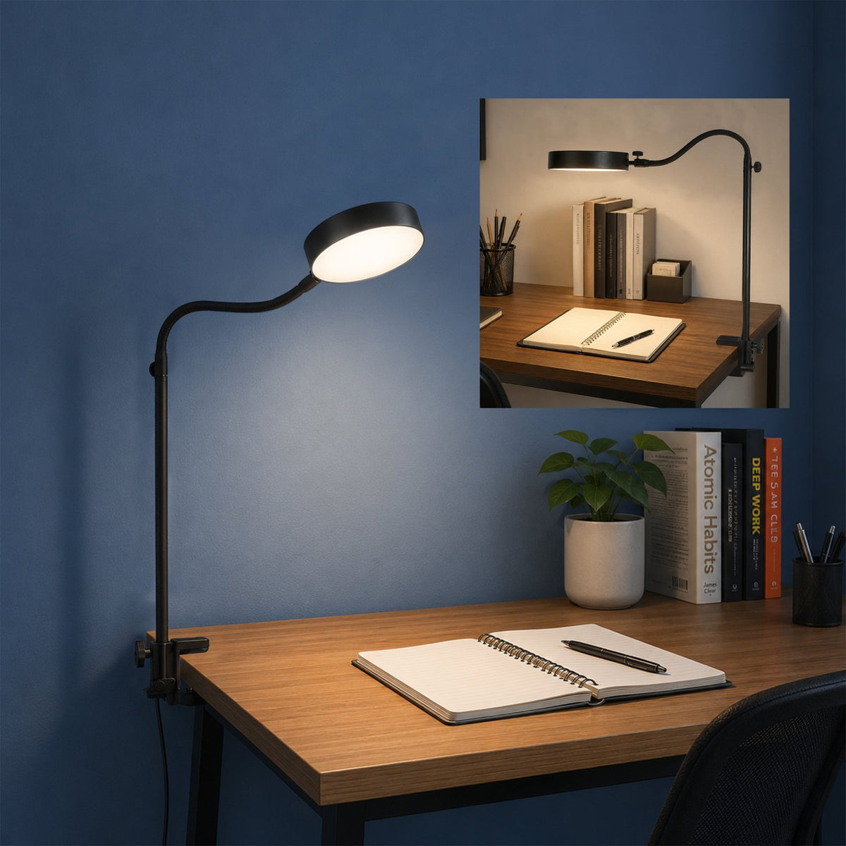 Isomars LED Study, Reading, Laptop, Computer,etc Desk Lamp with Clamp, Flexible Gooseneck, 3 Color Modes (Warm/Natural/Cool), Eye-Care Lighting (Black) - Isomars
