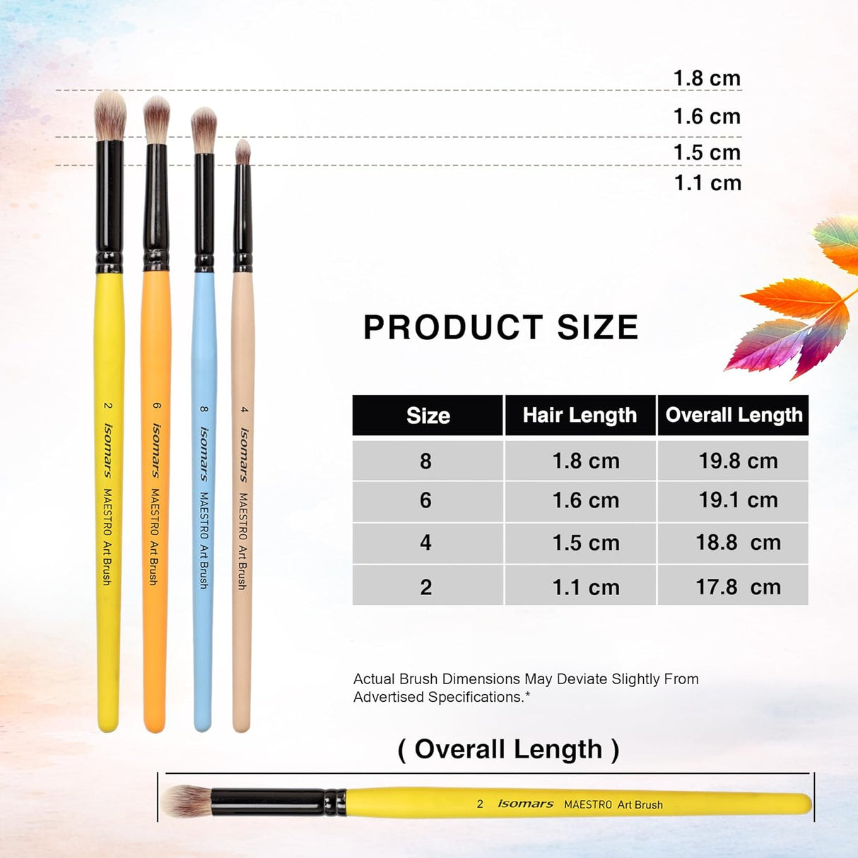 Isomars Maestro Blending Brush Set of 4 - Professional Round Artist Brushes for Soft Blending, Shading and Transitions - Colorful Wooden Handles - Sizes 2, 4, 6, 8 - Isomars