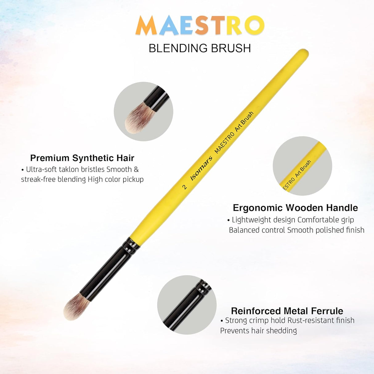 Isomars Maestro Blending Brush Set of 4 - Professional Round Artist Brushes for Soft Blending, Shading and Transitions - Colorful Wooden Handles - Sizes 2, 4, 6, 8 - Isomars