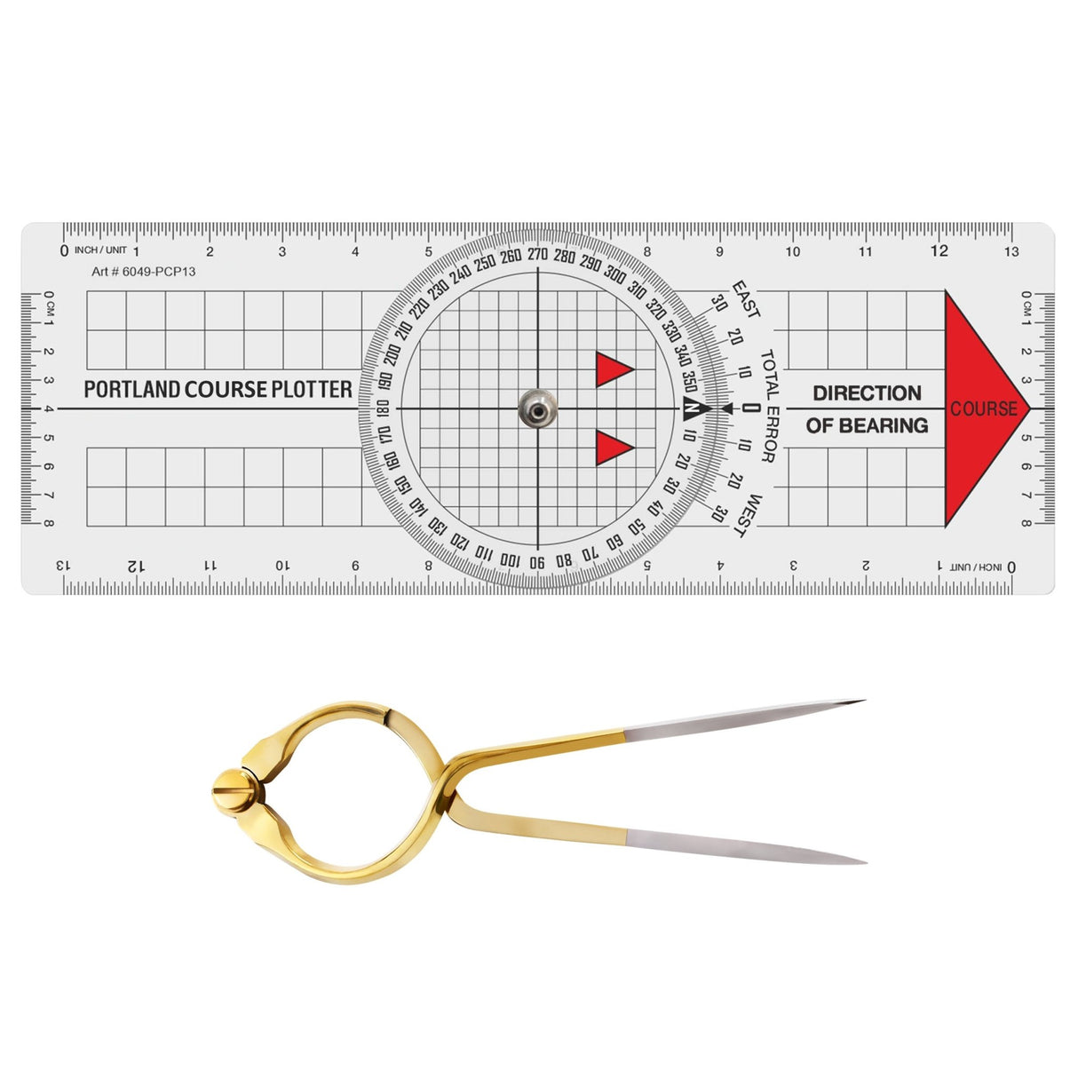 Isomars Marine navigation set with Portland course plotter and brass divider for accurate chart plotting and distance transfer - Isomars
