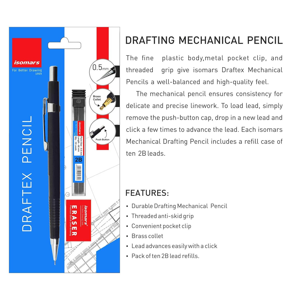Isomars Mechanical Pencil 0.3, 0.5, 0.7 | Set Of 3 Drafting Pencils | Comes with Leads & Erasers | Ideal for Artists & Students | Ideal for writing, sketching, drawing, and more - Isomars