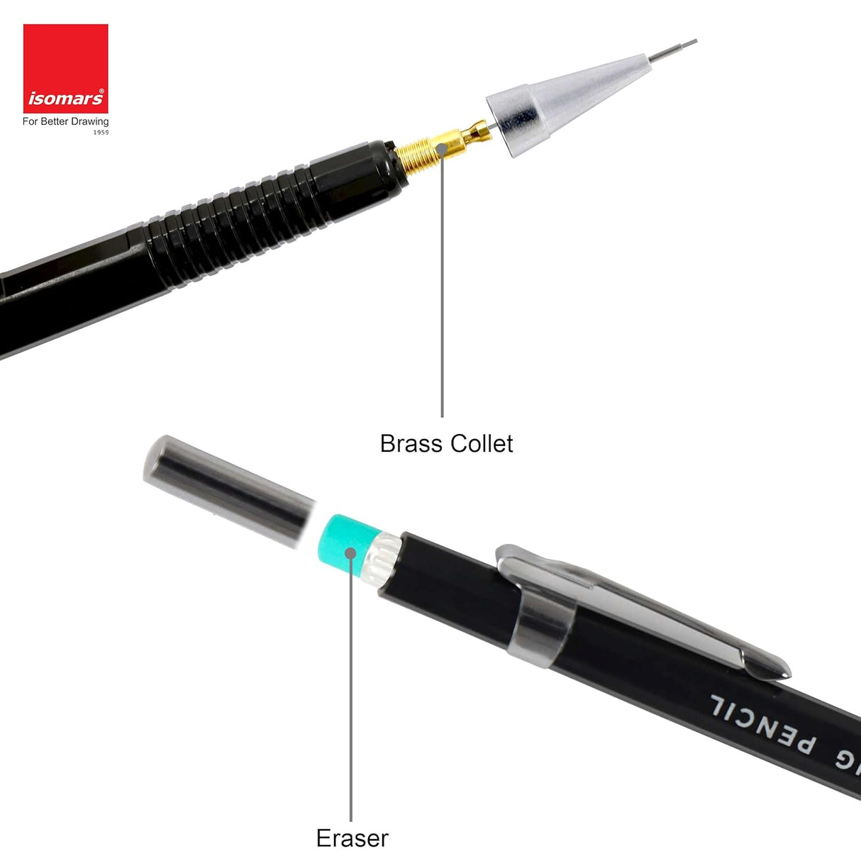 Isomars Mechanical Pencil 0.3mm - (DRAFTING) with Leads & Eraser - Black - Isomars