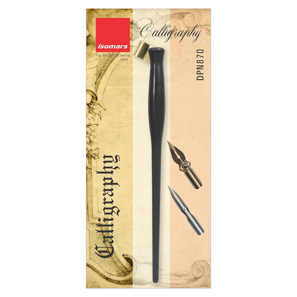 Isomars Oblique Calligraphy Holder with Brass Flange & 2 Professional Nibs for Copperplate and modern calligraphy - Isomars
