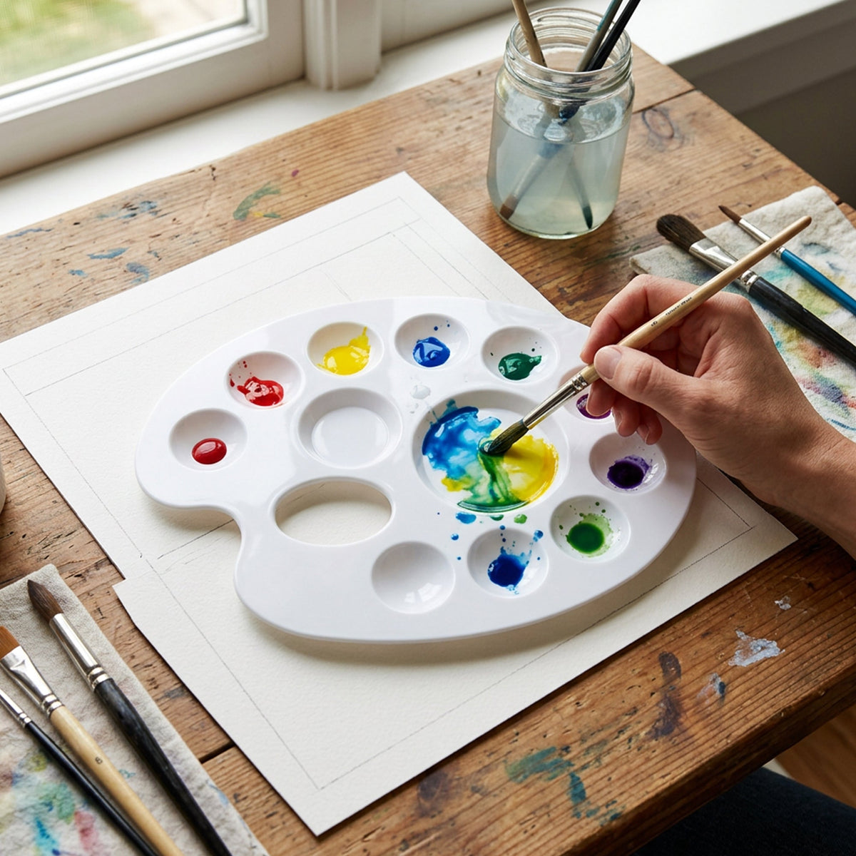 Isomars Oval Colour Palette, 12 Wells, Plastic Paint Mixing Tray - Isomars